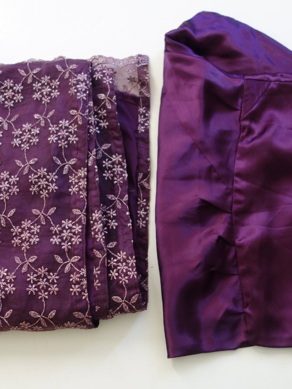 Beautiful Purple Kurta/Satin Churidar 2 PC Suit with Silver Embroidery New
